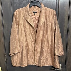 Eileen Fisher Silk Crinkle Open Front Blazer Cardigan Women's L‎ Copper Gold